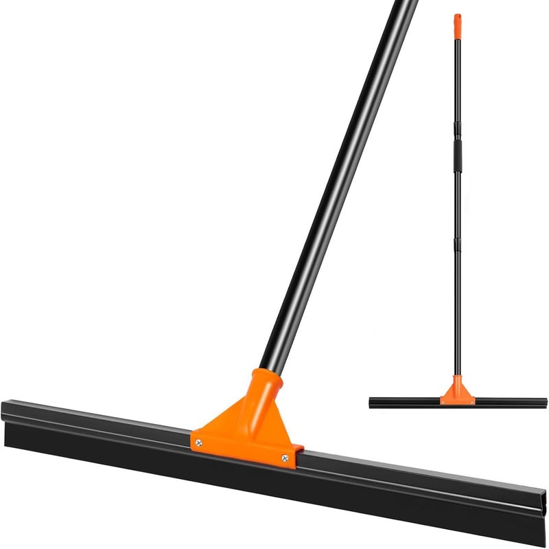 IERGOST Heavy Duty Floor Squeegee for Concrete Tile Cleaning, 24" Rubber Wiper Squeegee Broom with Long Handle, Commercial Scrubber Mop for Garage Deck Bathroom Kitchen Pool Glass - Image 1